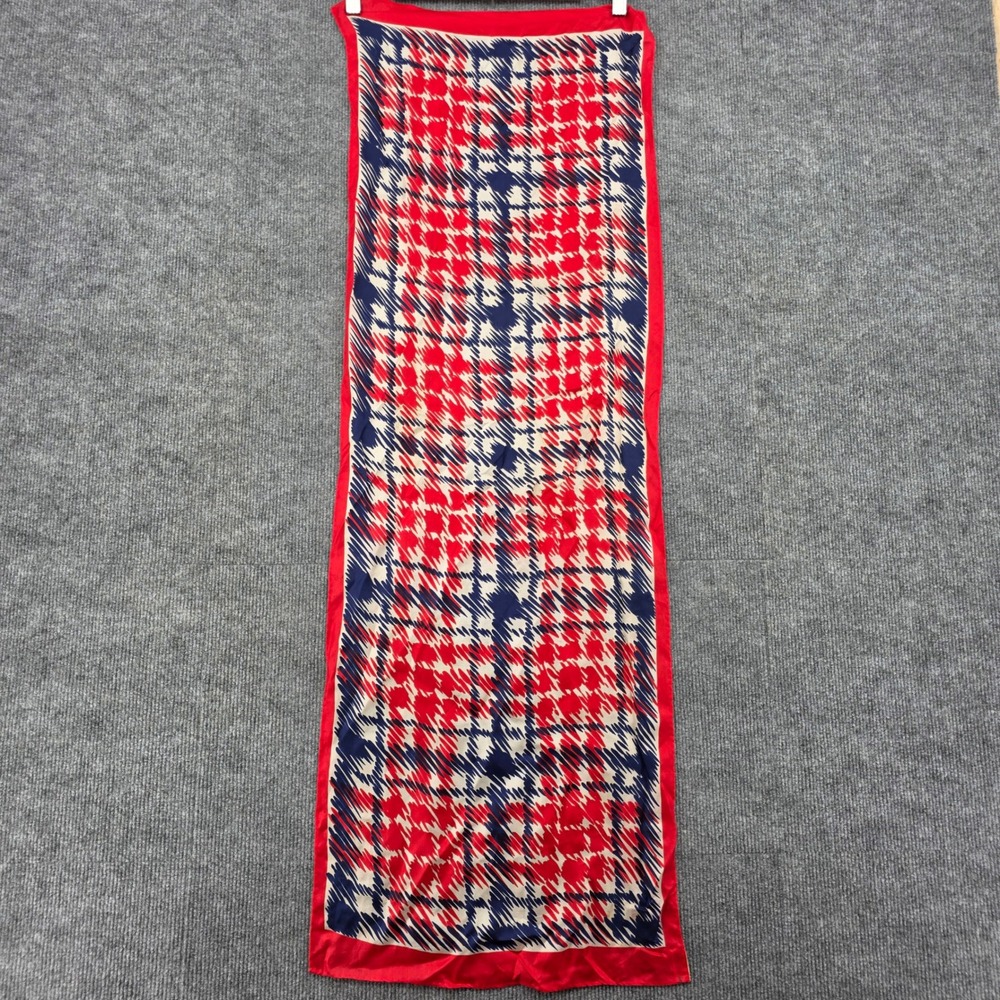 Vintage Mode Maker Ben Goodman Red Navy Silk Scarf Hand Rolled Japan Houndstooth